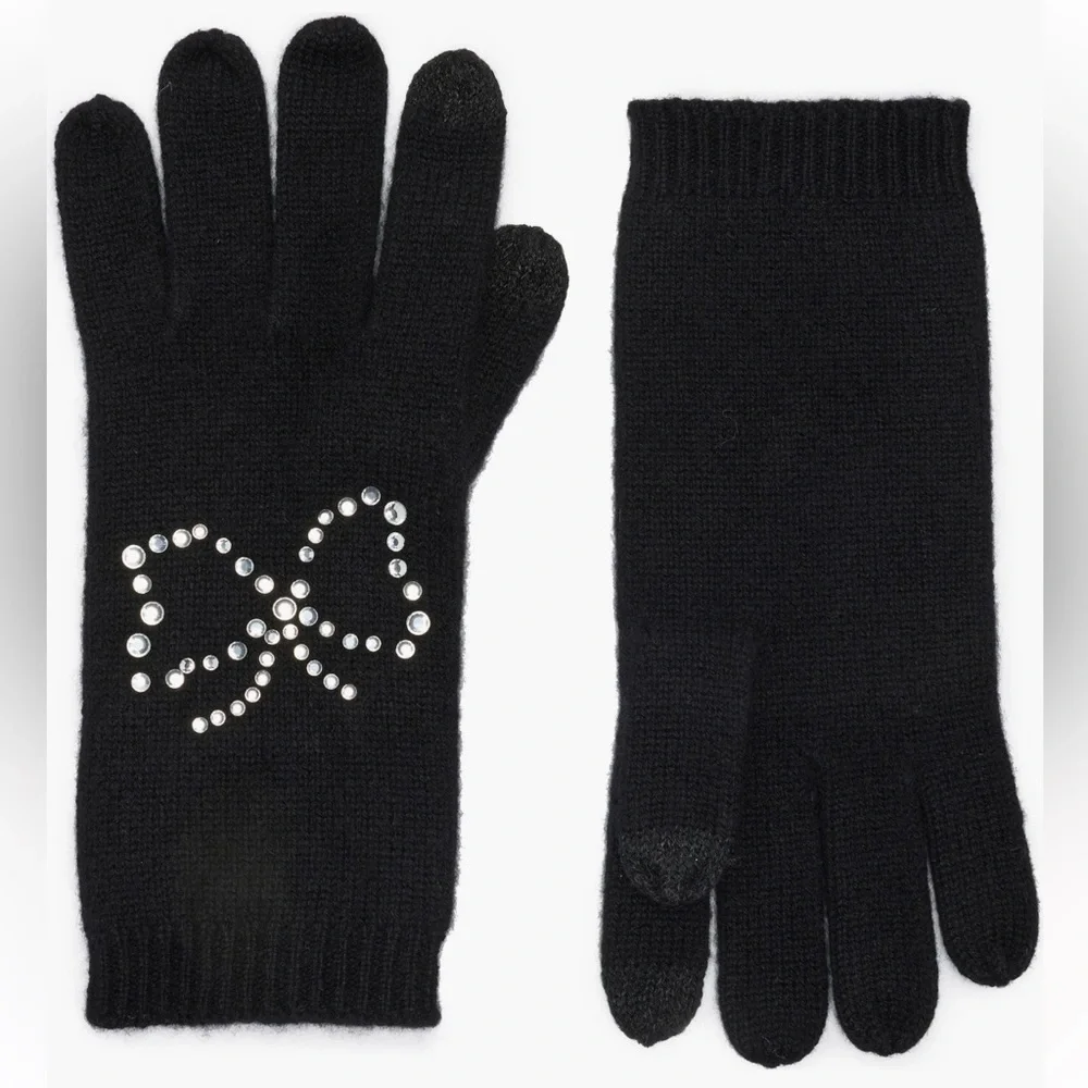 SOFIA CASHMERE SILVER CRYSTAL STUD EMBELLISHED CASHMERE GLOVES BLACK OS NWT